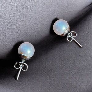 Pearl Post Stud Silver Earrings Estate Pearls